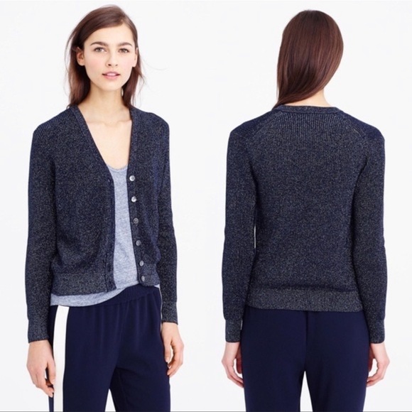 J. Crew Navy Ribbed Metallic Cardigan size Medium - Picture 1 of 7